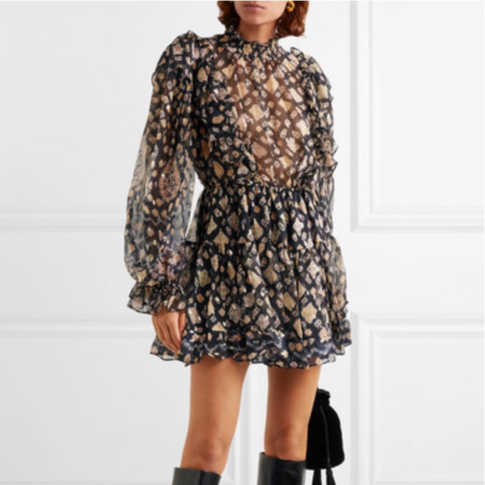 NWT ULLA JOHNSON VIENNE PRINTED METALLIC DRESS